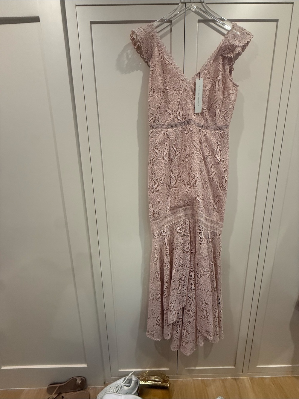 Monique Lhuillier Dusty Rose Lace Maxi Dress